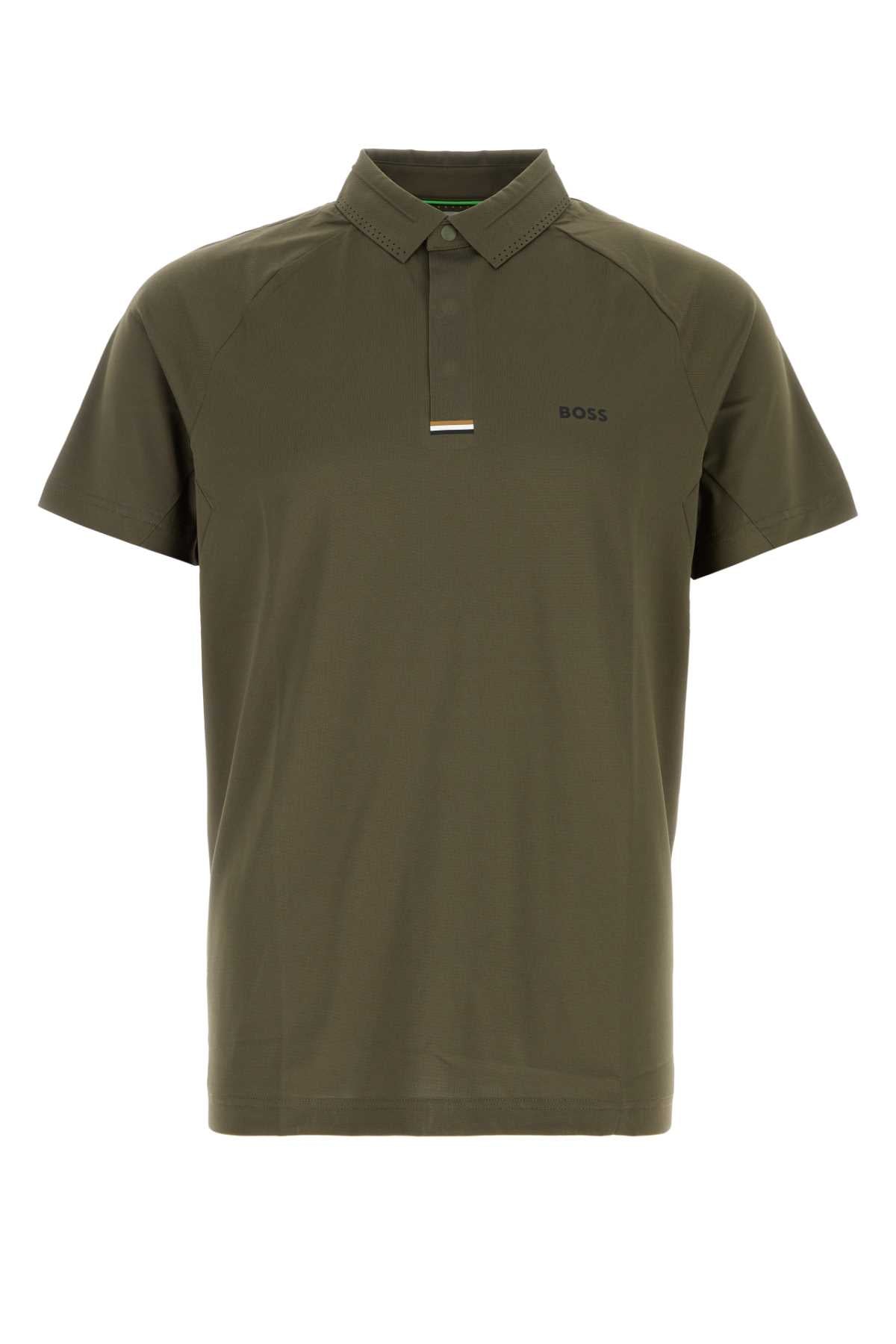 Boss Men Olive Green Stretch Piquet Polo Shirt BOSS