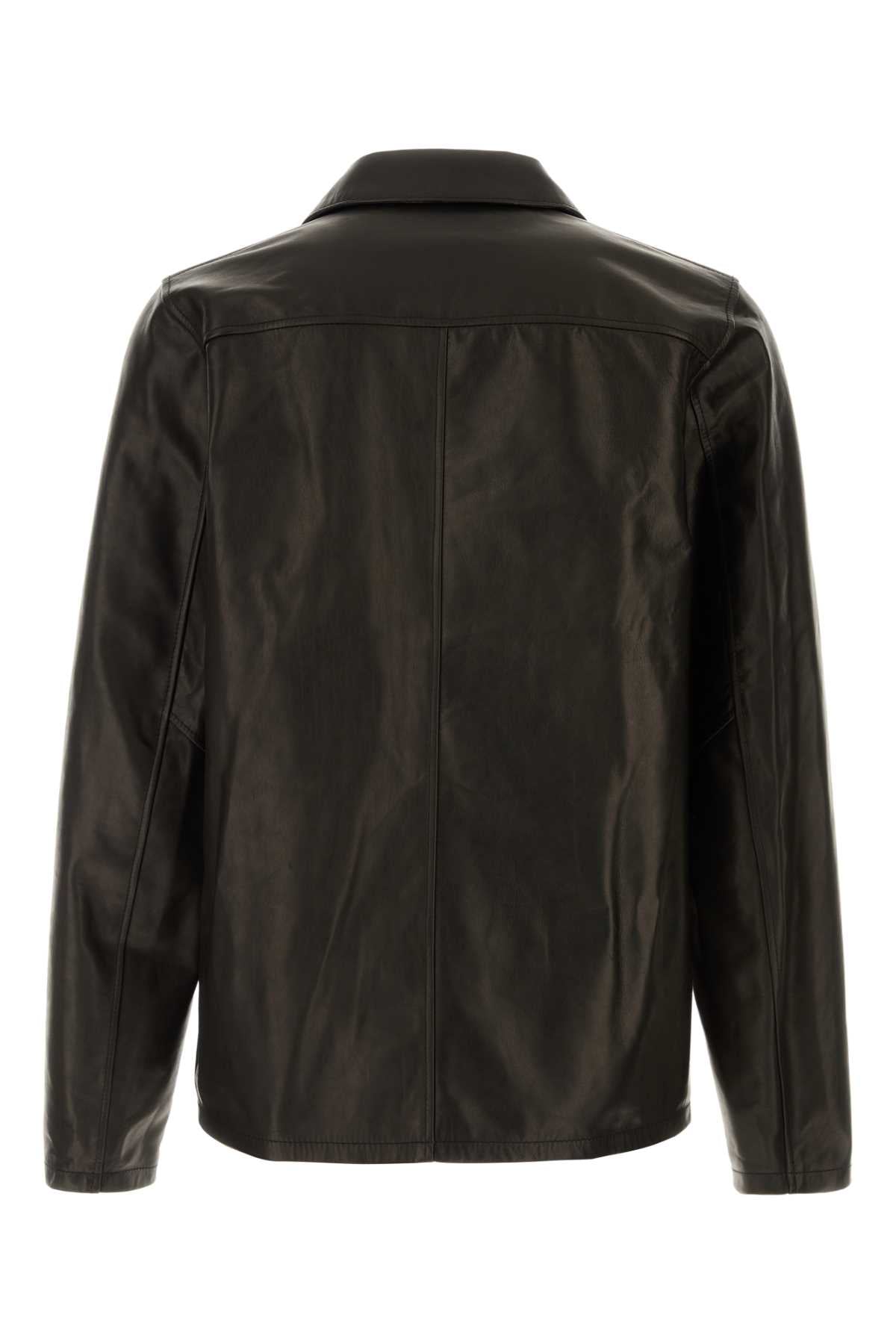 Our Legacy Men Dark Brown Leather Overshirt OUR LEGACY