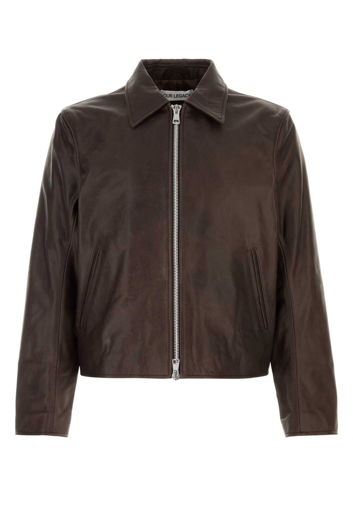 Our Legacy Men Brown Leather Jacket OUR LEGACY
