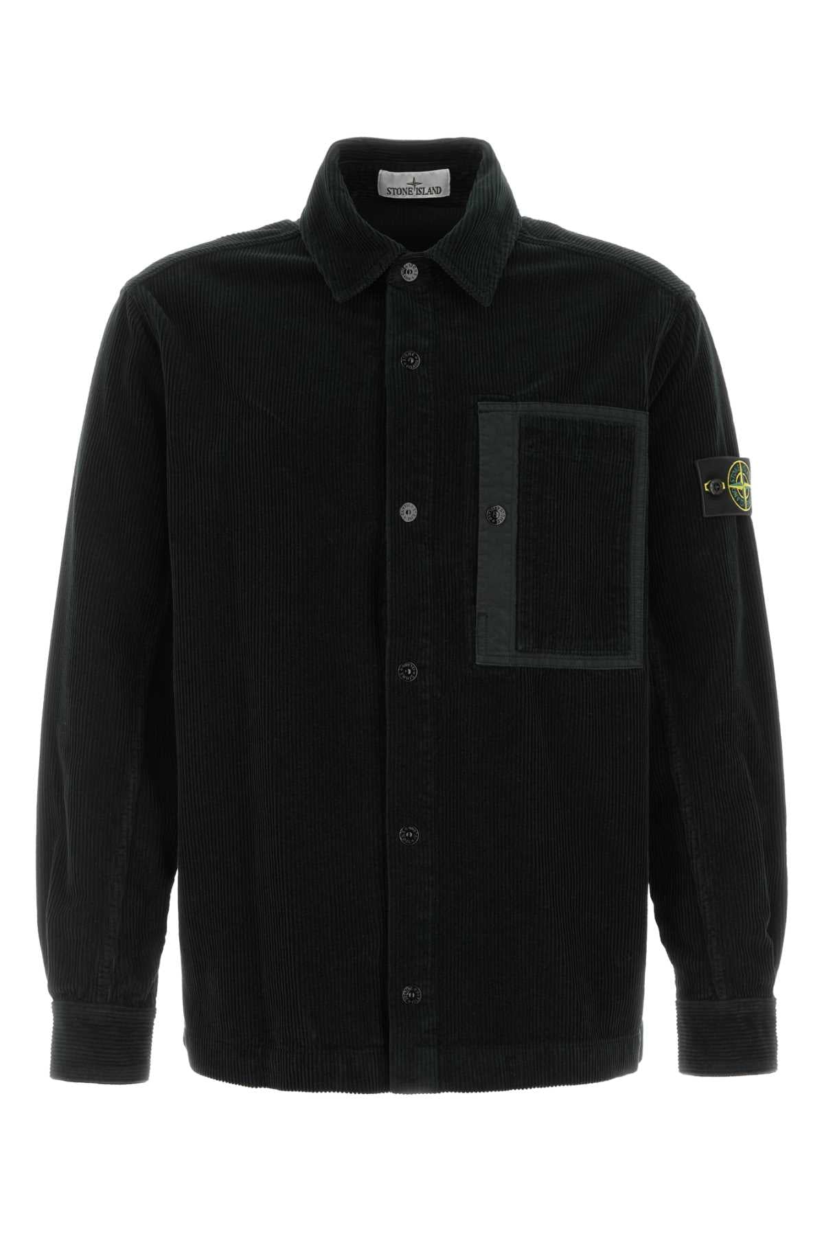 Stone Island Men Black Corduroy Shirt STONE ISLAND