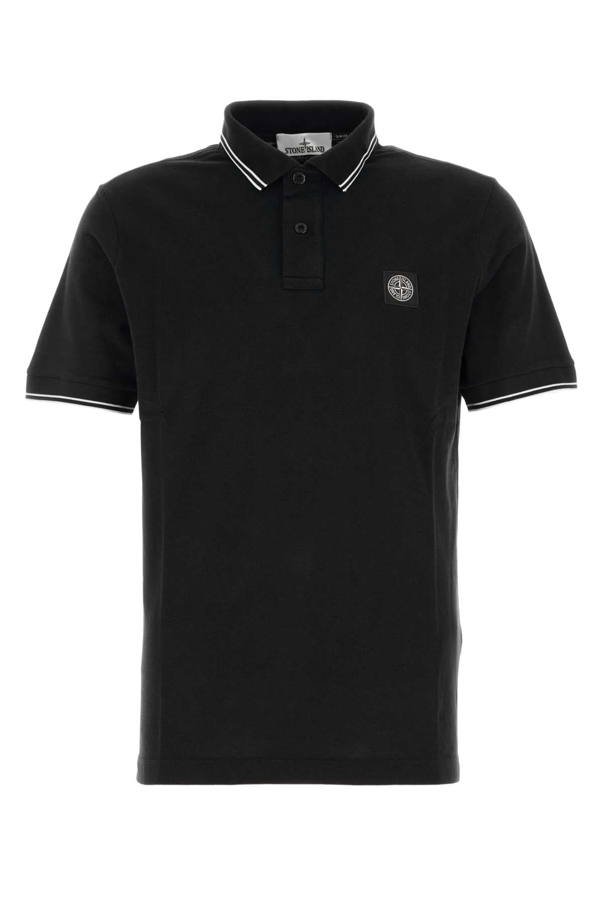 Stone Island Men Black Stretch Piquet Polo Shirt STONE ISLAND