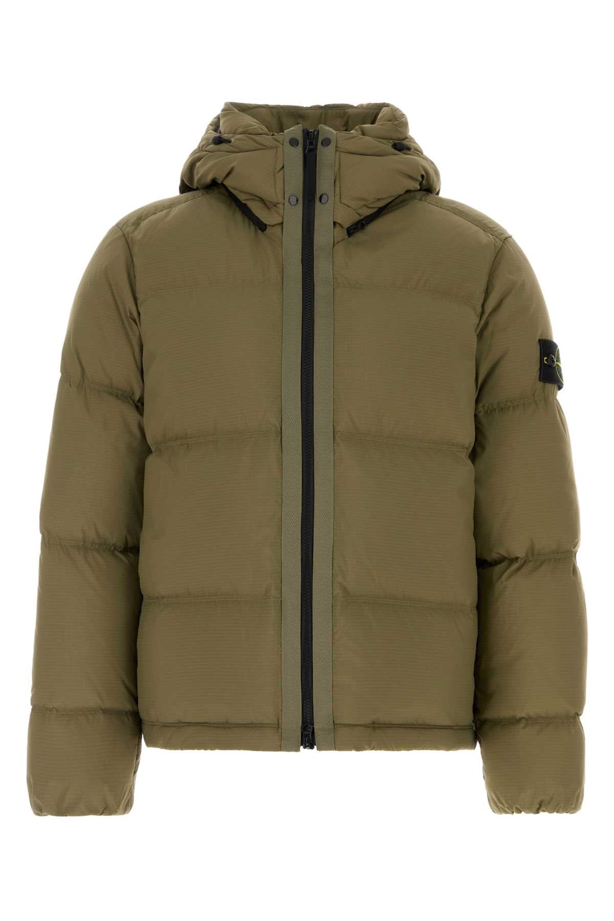 Stone Island Men Army Green Nylon Down Jacket STONE ISLAND
