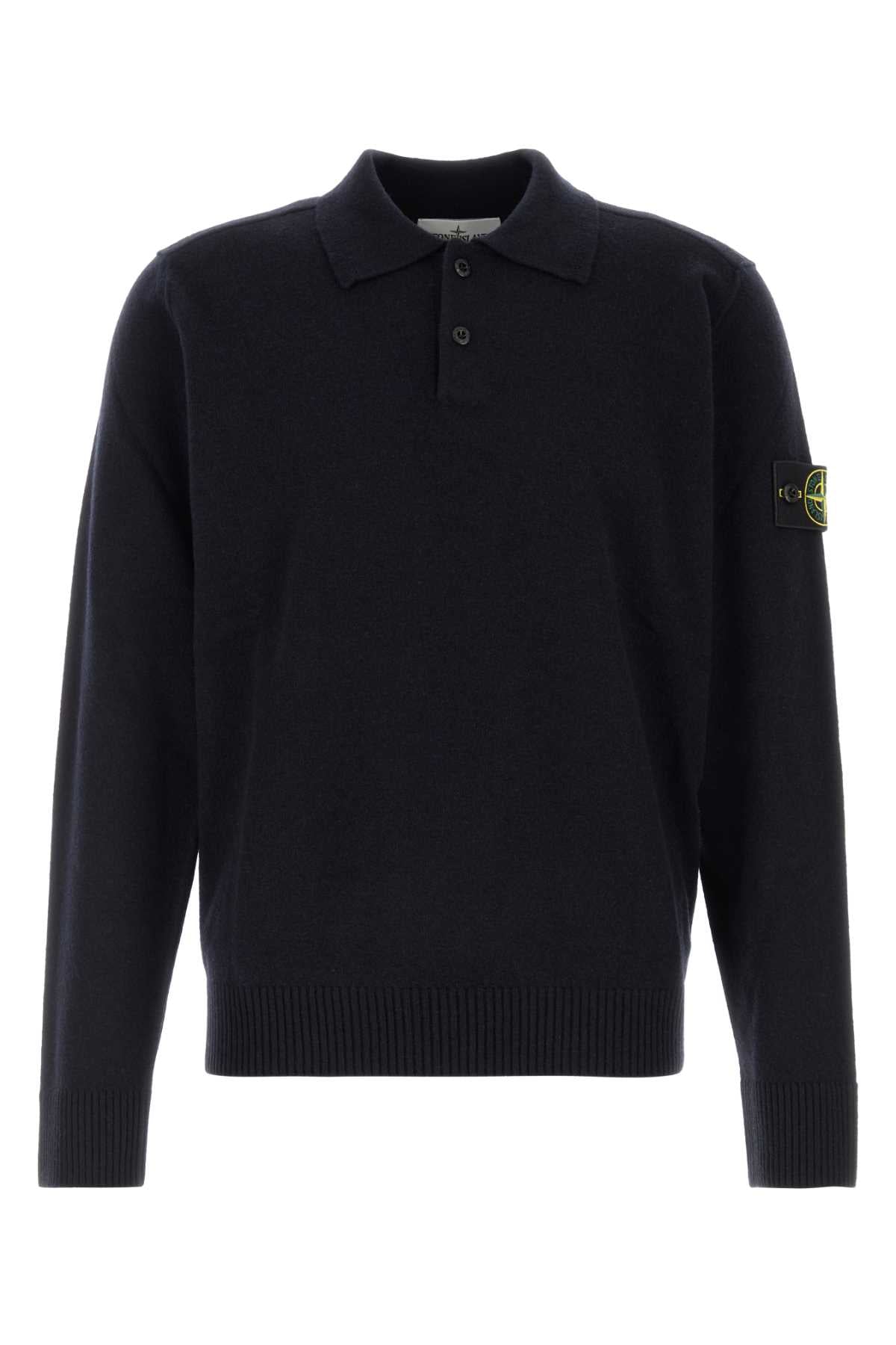 Stone Island Men Midnight Blue Wool Polo Shirt STONE ISLAND