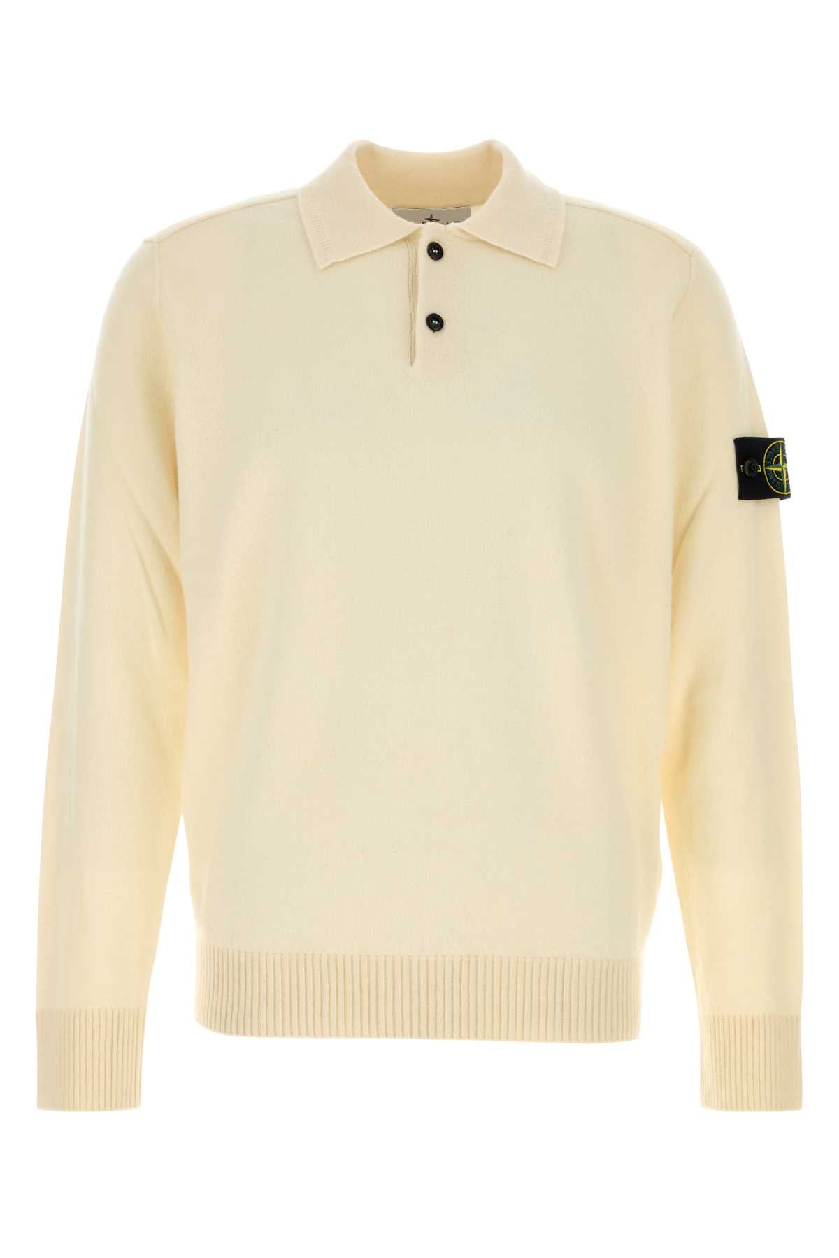 Stone Island Men Ivory Wool Polo Shirt STONE ISLAND