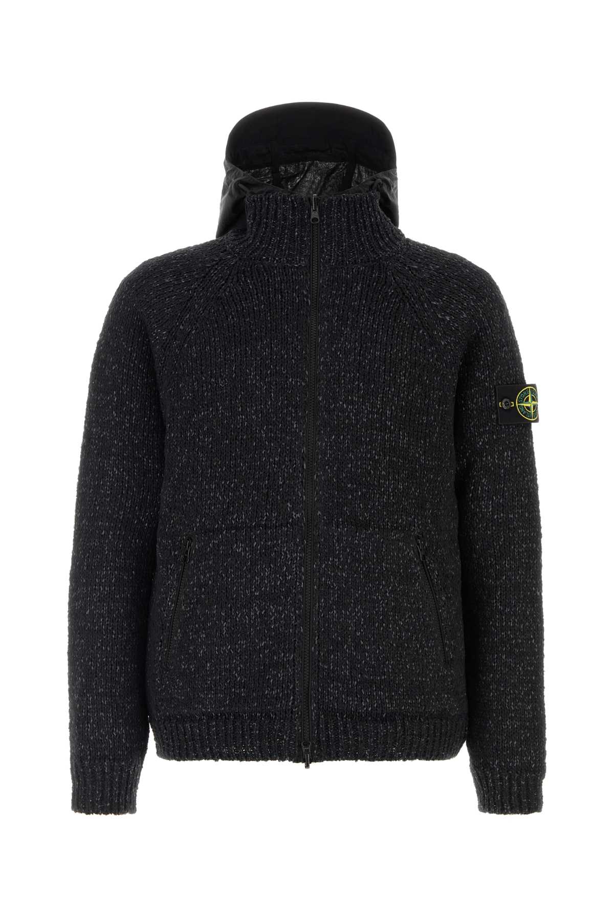 Stone Island Men Melange Black Cotton Blend Reversible Jacket STONE ISLAND