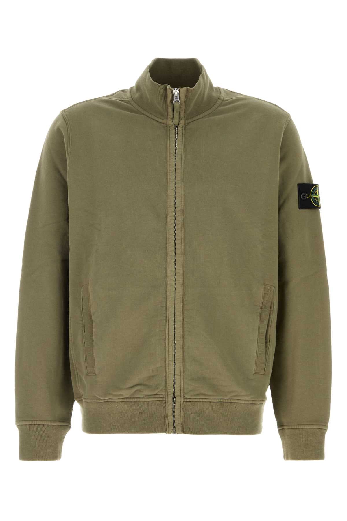Stone Island Men Army Green Cotton Sweatshirt STONE ISLAND