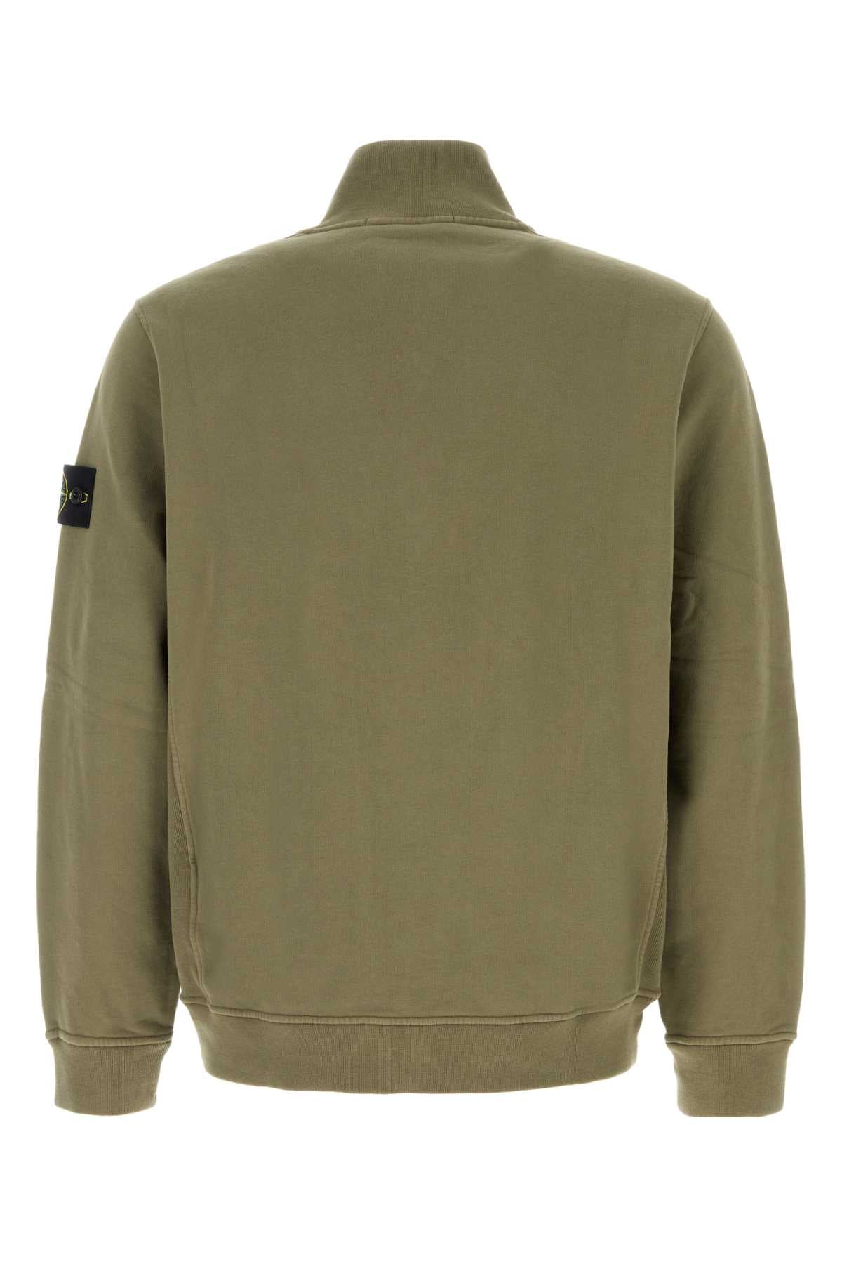 Stone Island Men Army Green Cotton Sweatshirt