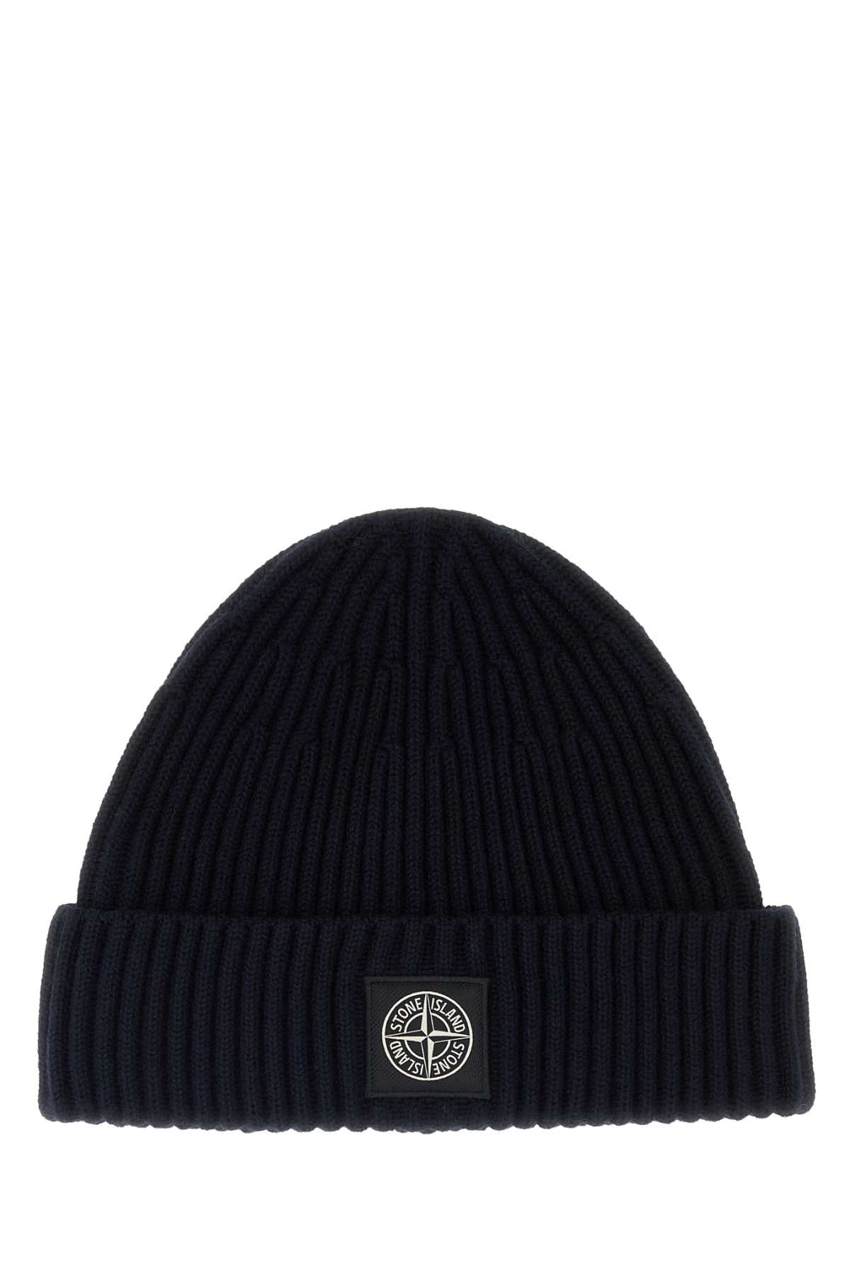 Stone Island Men Midnight Blue Wool Beanie Hat STONE ISLAND