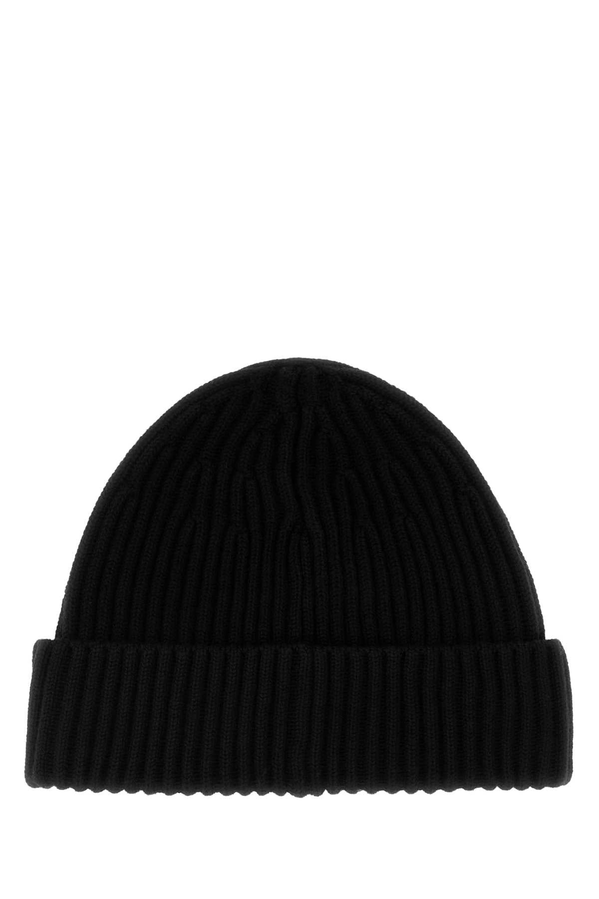 Stone Island Men Black Wool Beanie Hat STONE ISLAND