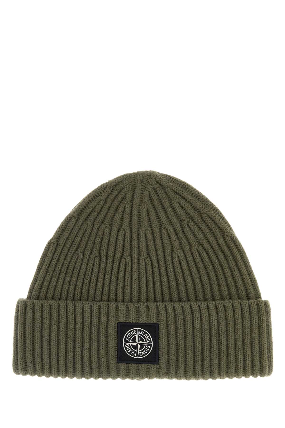 Stone Island Men Army Green Wool Beanie Hat STONE ISLAND