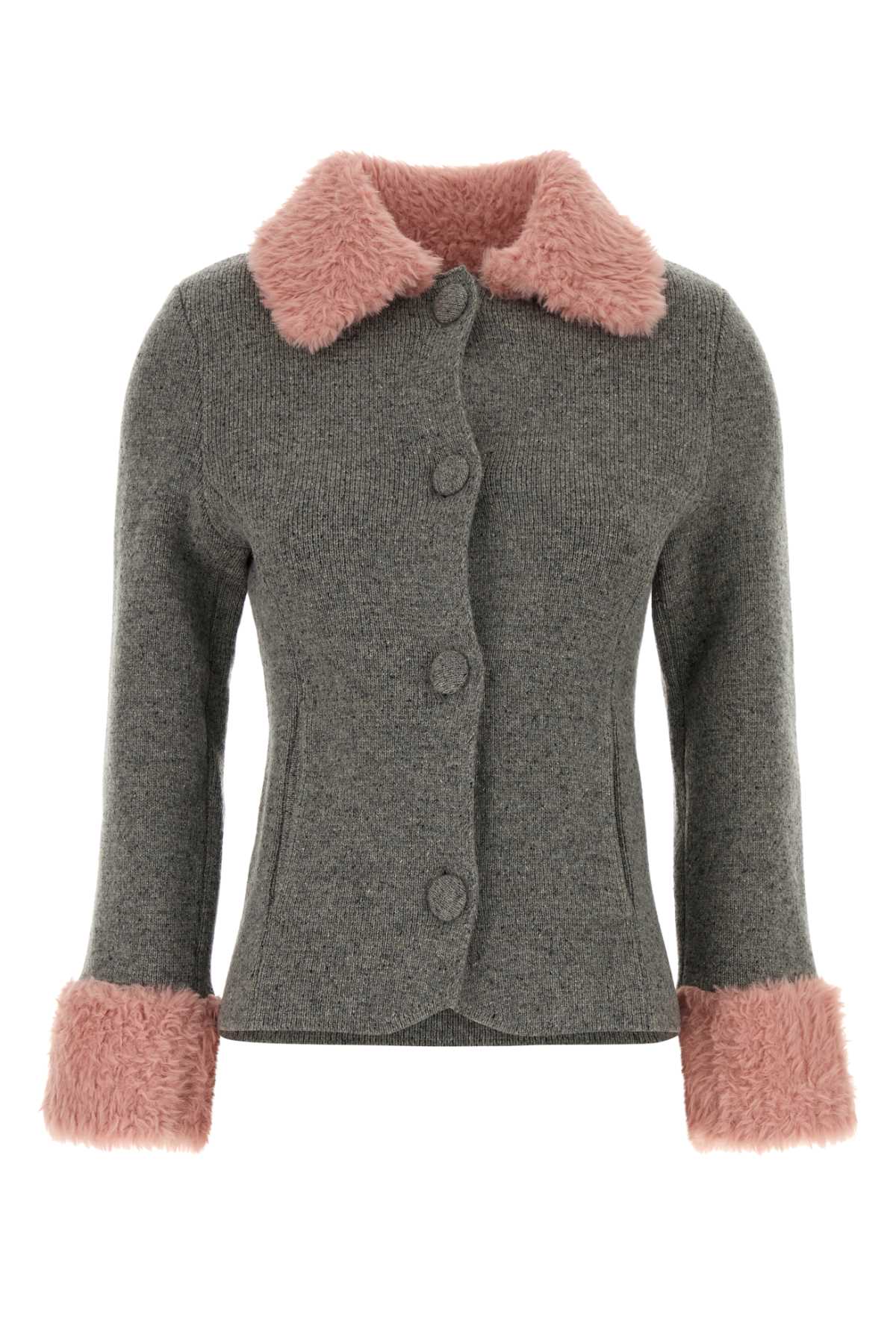 Moschino Women Melange Grey Wool Blend Cardigan MOSCHINO