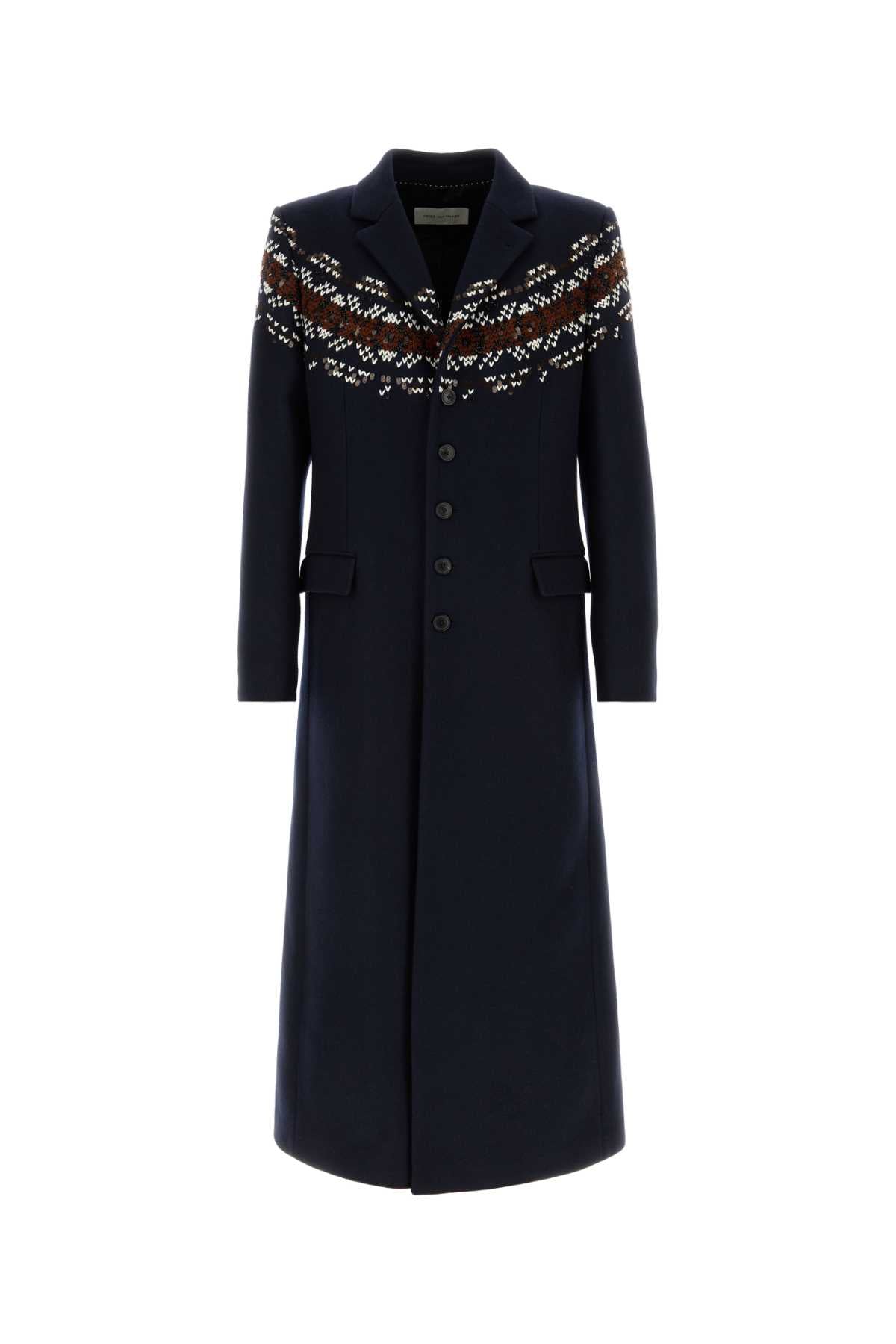 Dries Van Noten Men Navy Blue Wool Blend Coat DRIES VAN NOTEN