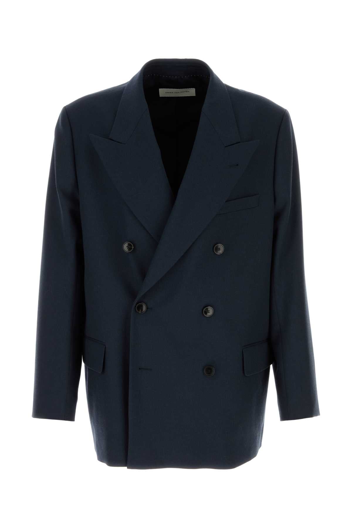 Dries Van Noten Men Navy Blue Wool Bosier Oversize Blazer