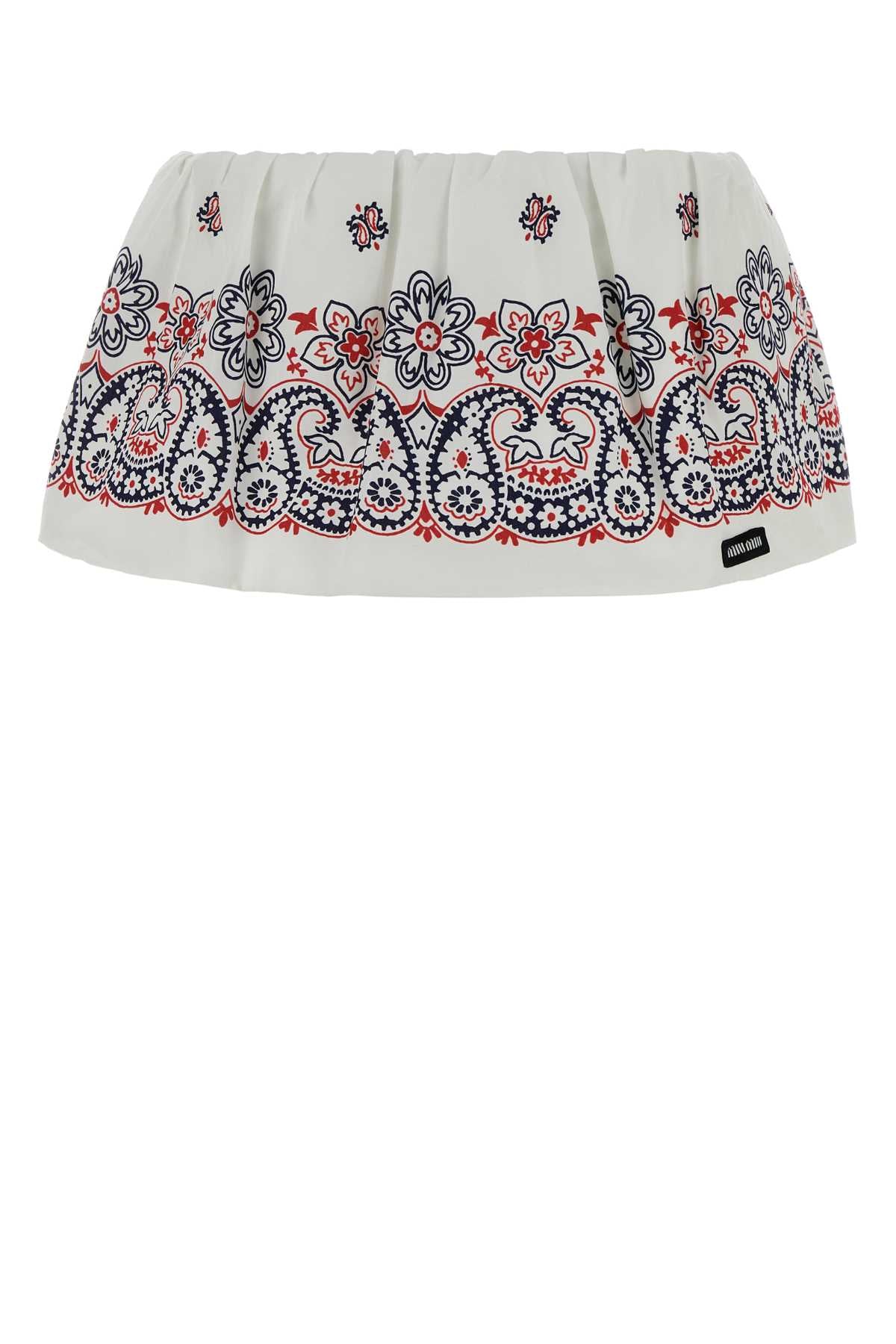 Miu Miu Women Printed Cotton Blend Mini Skirt MIU MIU