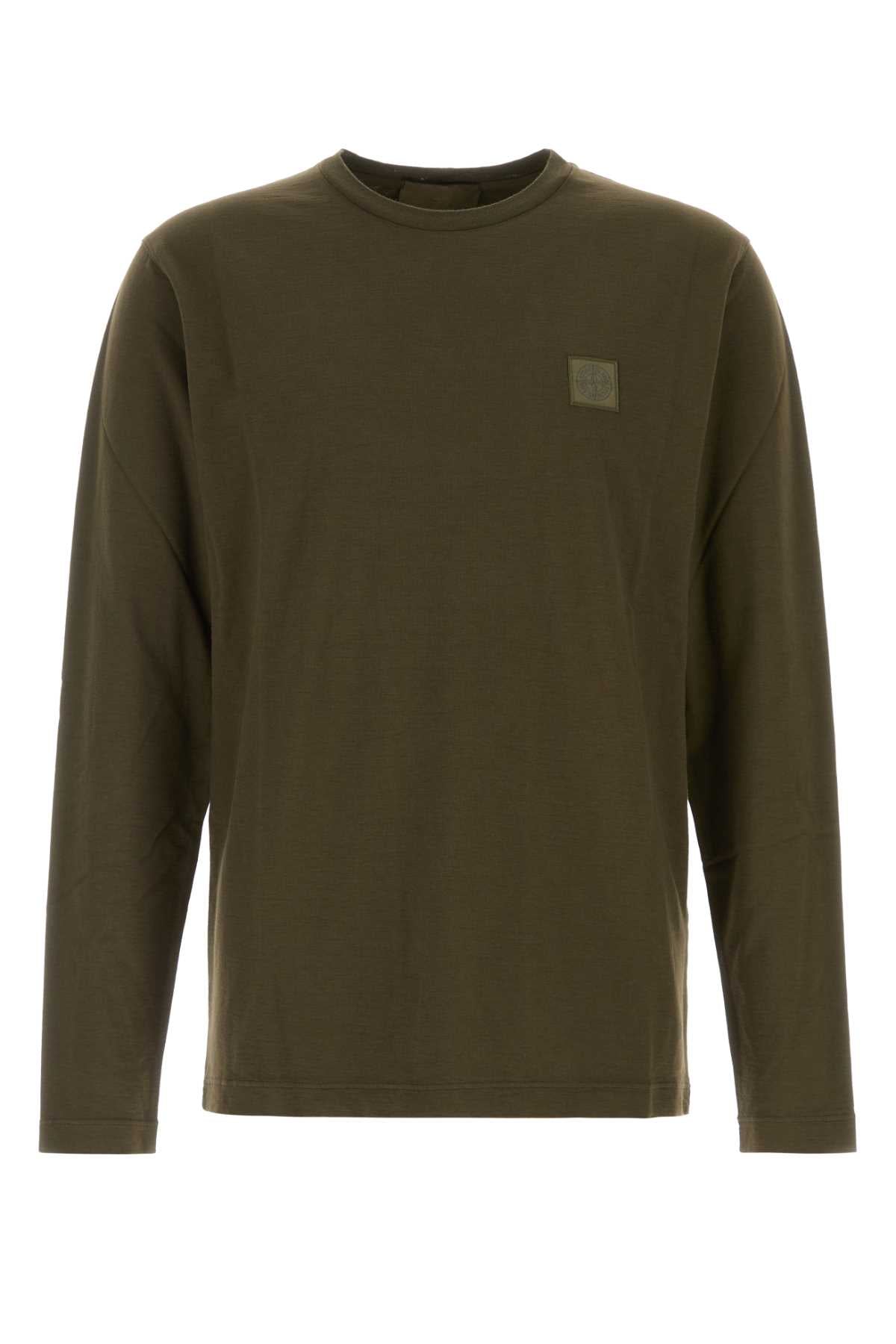 Stone Island Men Olive Green Cotton T-Shirt STONE ISLAND
