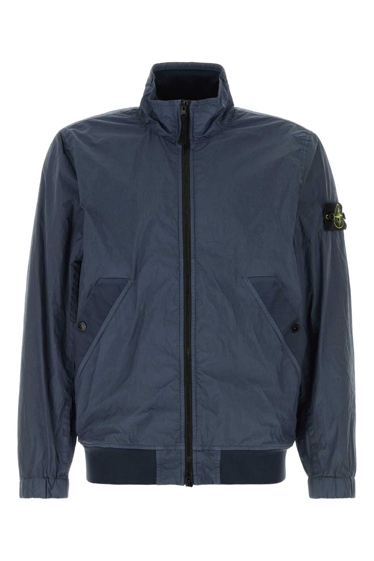 Stone Island Men Navy Blue Nylon Bomber Jacket STONE ISLAND