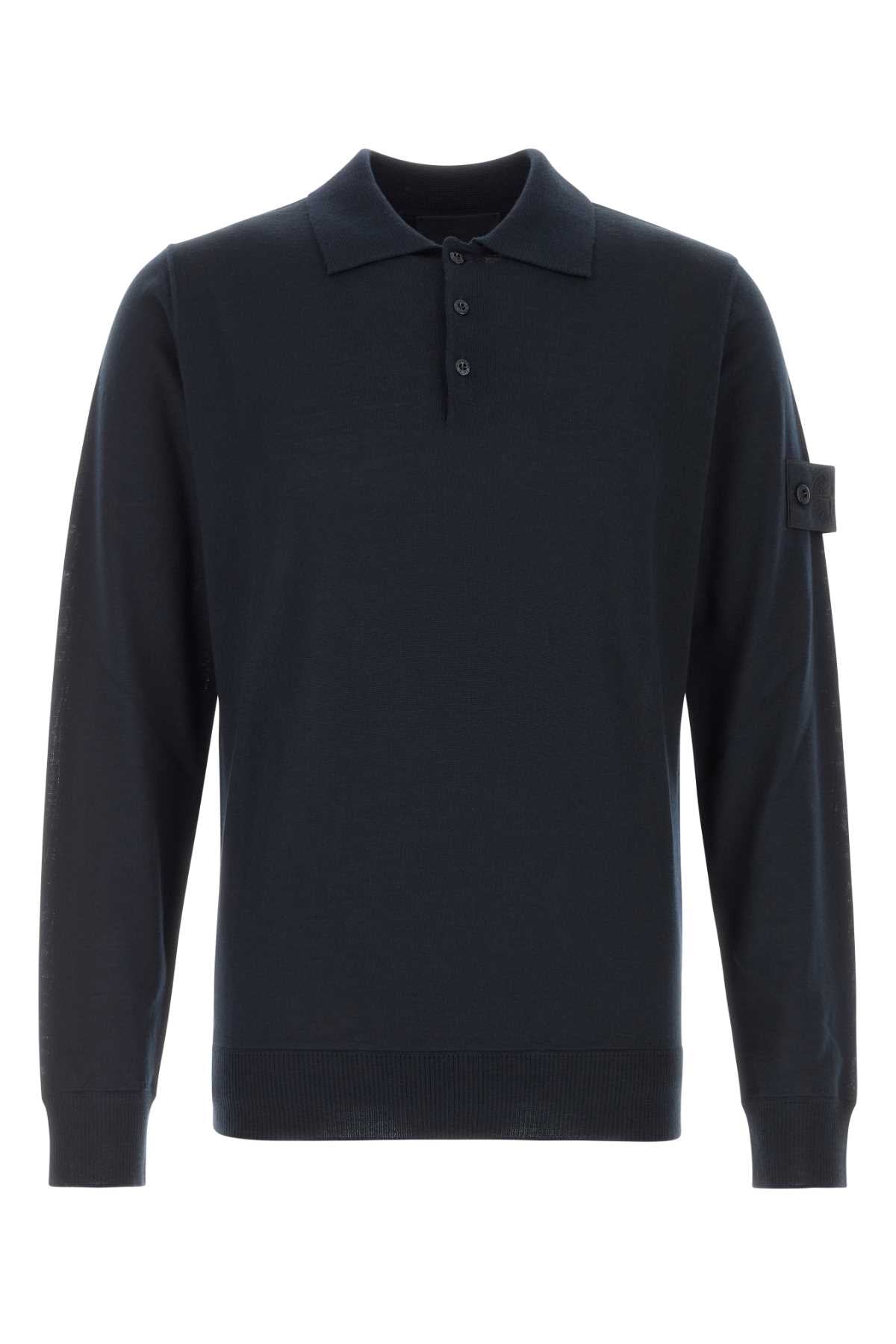 Stone Island Men Midnight Blue Wool Polo Shirt STONE ISLAND