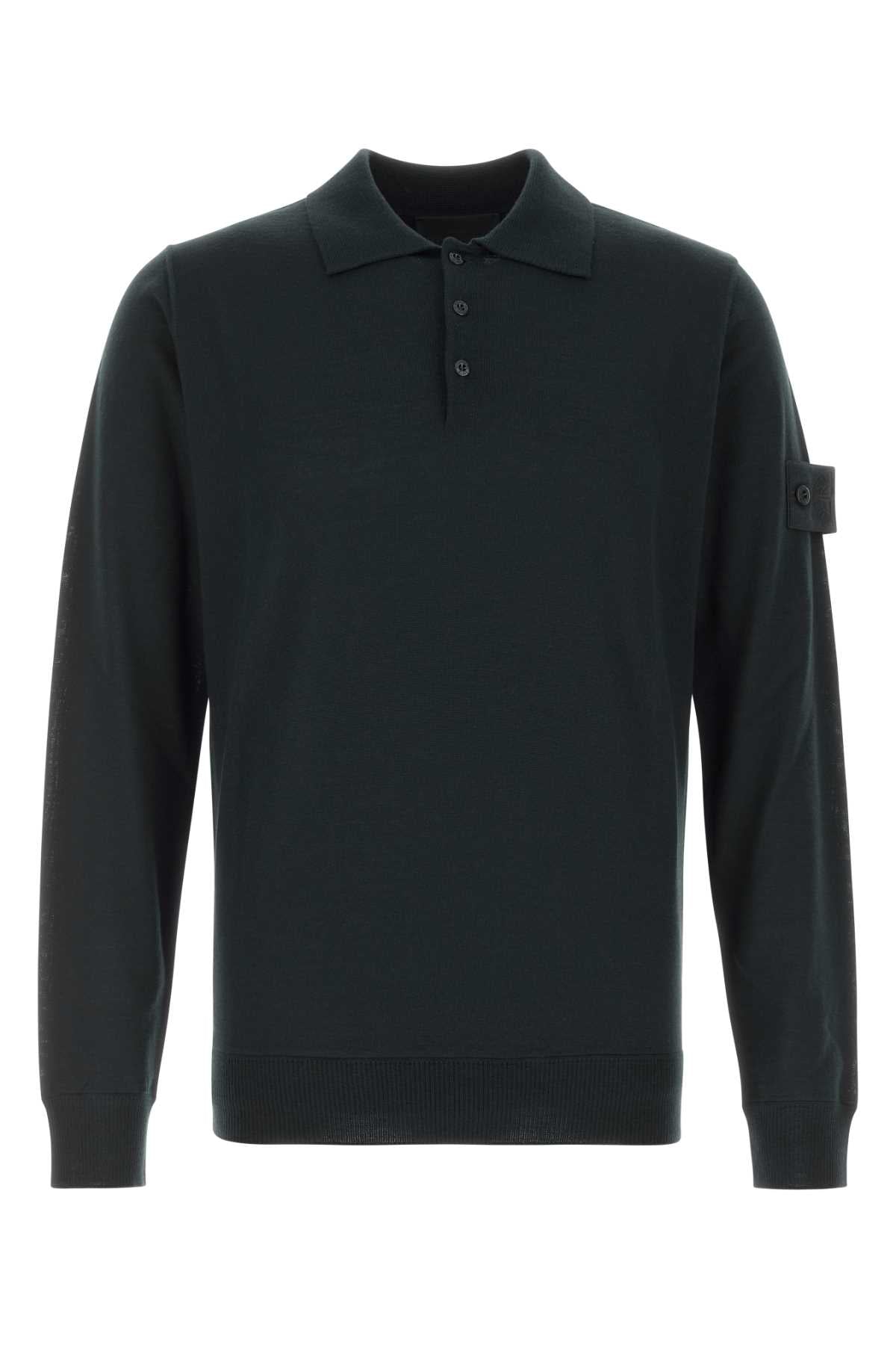 Stone Island Men Black Wool Polo Shirt STONE ISLAND
