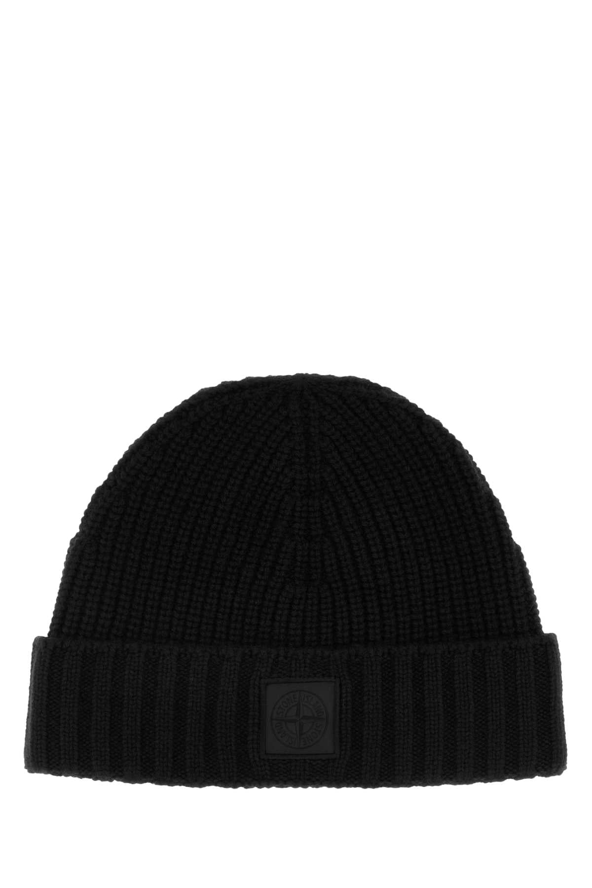 Stone Island Men Black Cashmere Beanie Hat STONE ISLAND