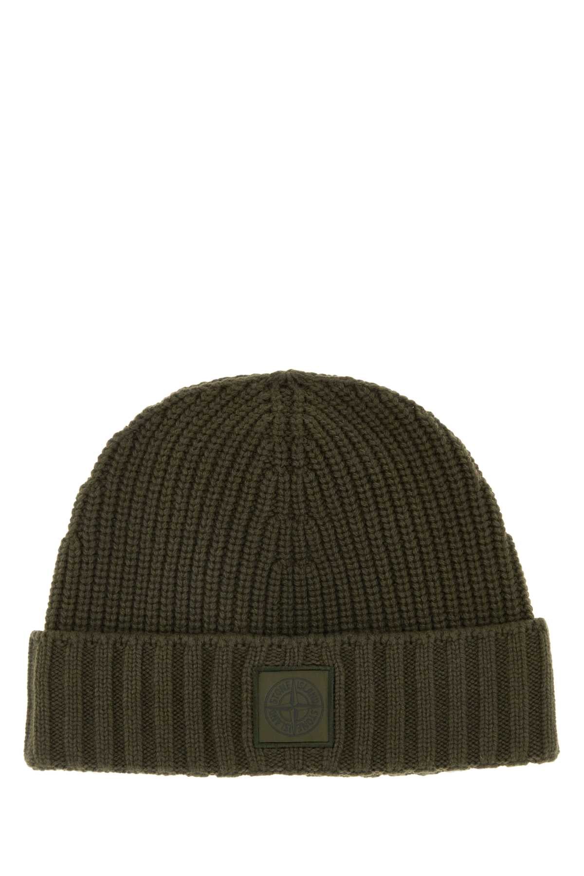 Stone Island Men Army Green Cashmere Beanie Hat STONE ISLAND