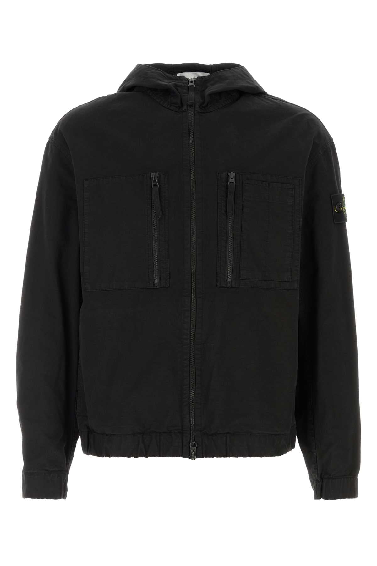 Stone Island Men Black Cotton Bomber Jacket STONE ISLAND