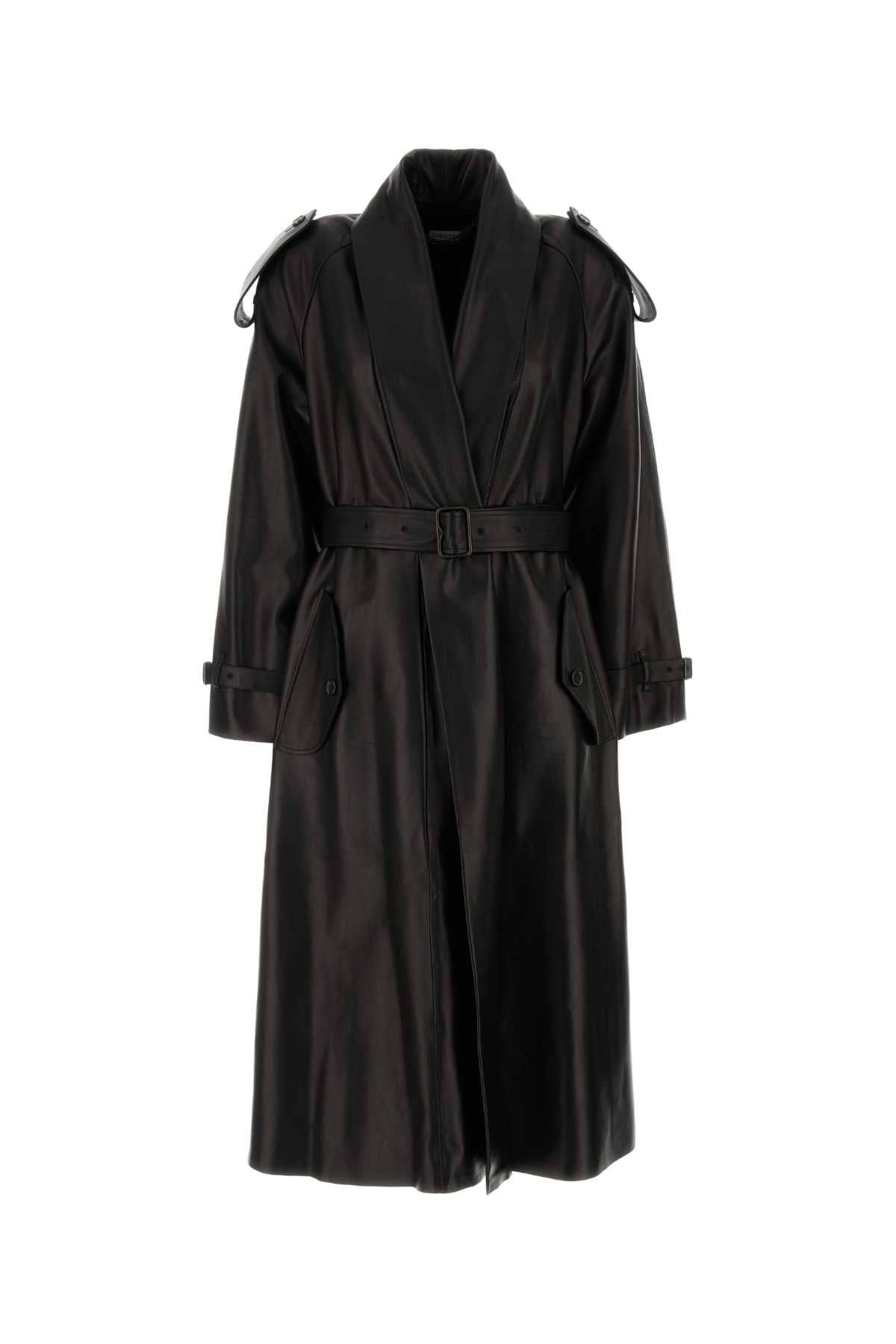 Burberry Women Black Leather Lemlair Coat BURBERRY