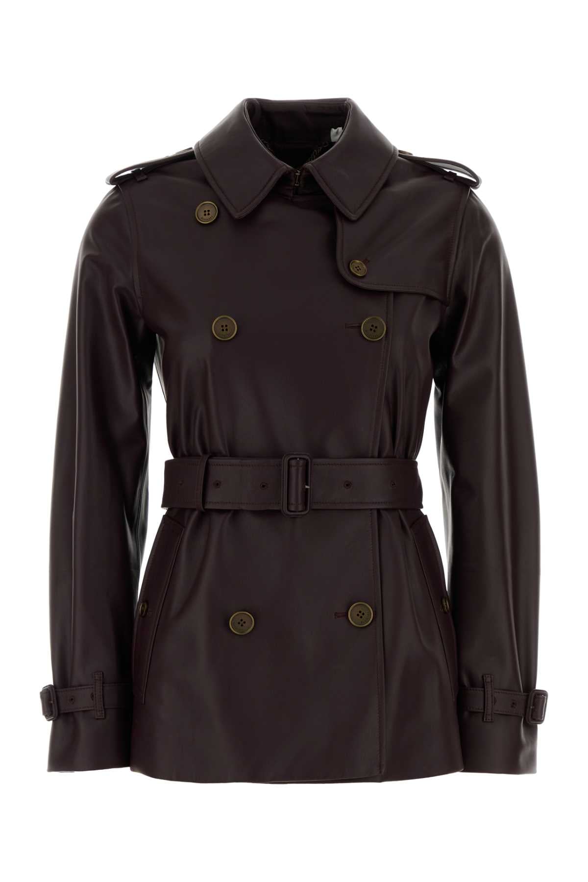 Burberry Women Aubergine Leather Trench Coat BURBERRY