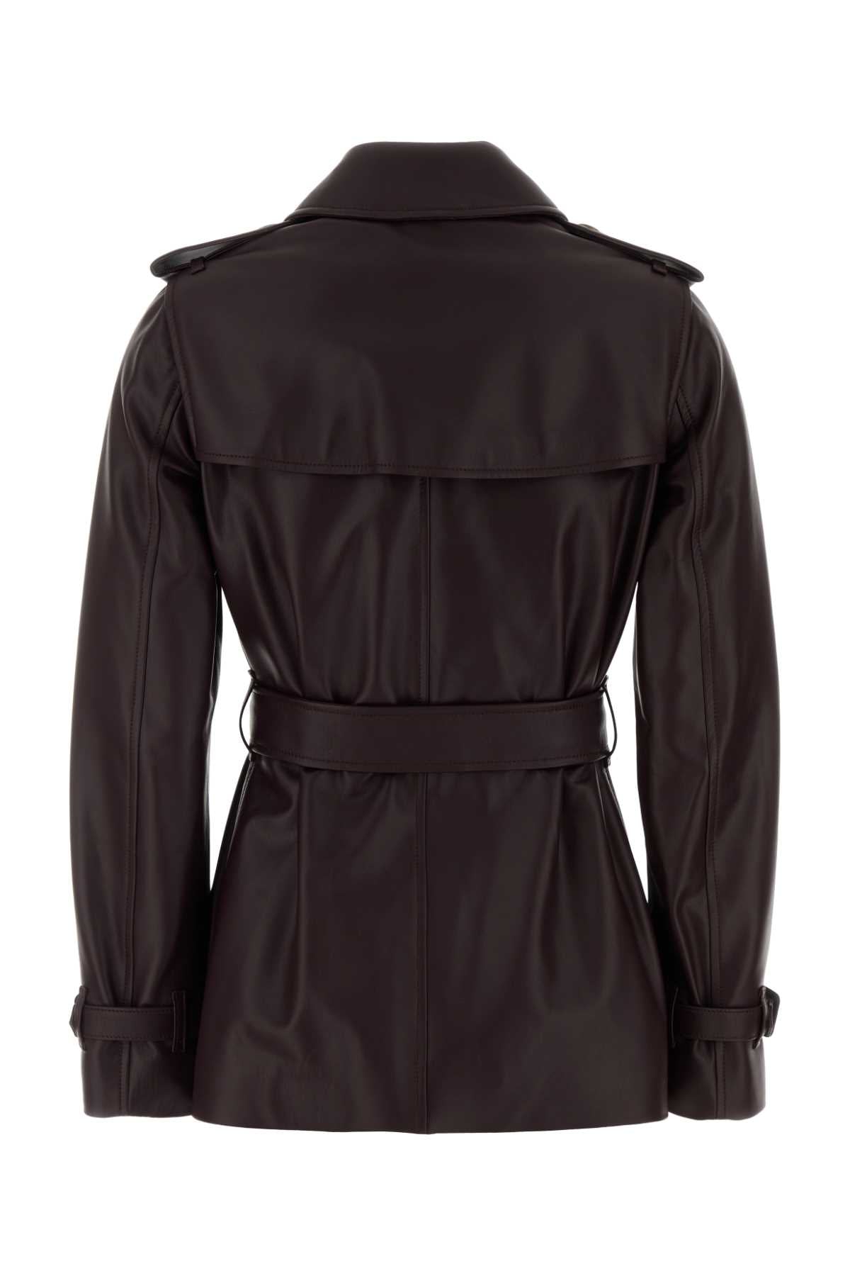 Burberry Women Aubergine Leather Trench Coat BURBERRY