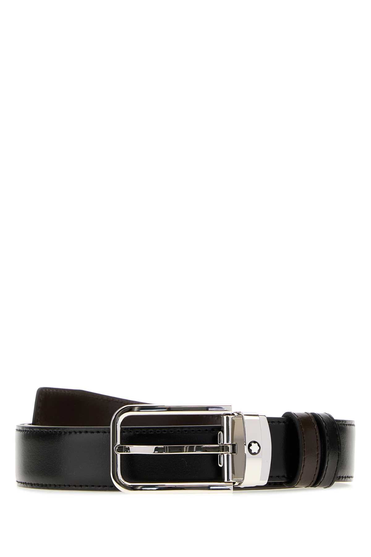 Montblanc Men Black Leather Reversible Belt MONTBLANC