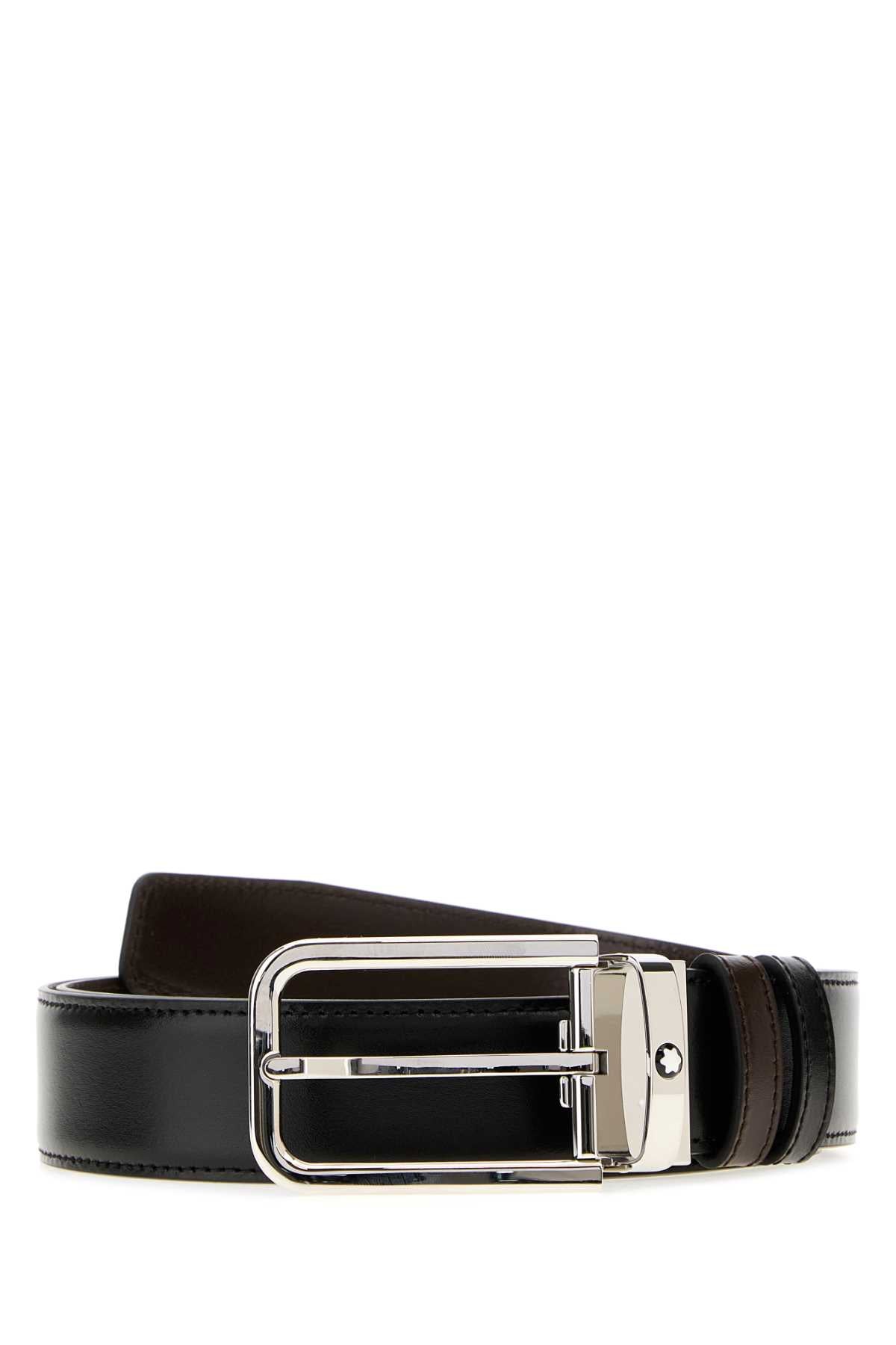 Montblanc Men Black Leather Reversible Belt MONTBLANC