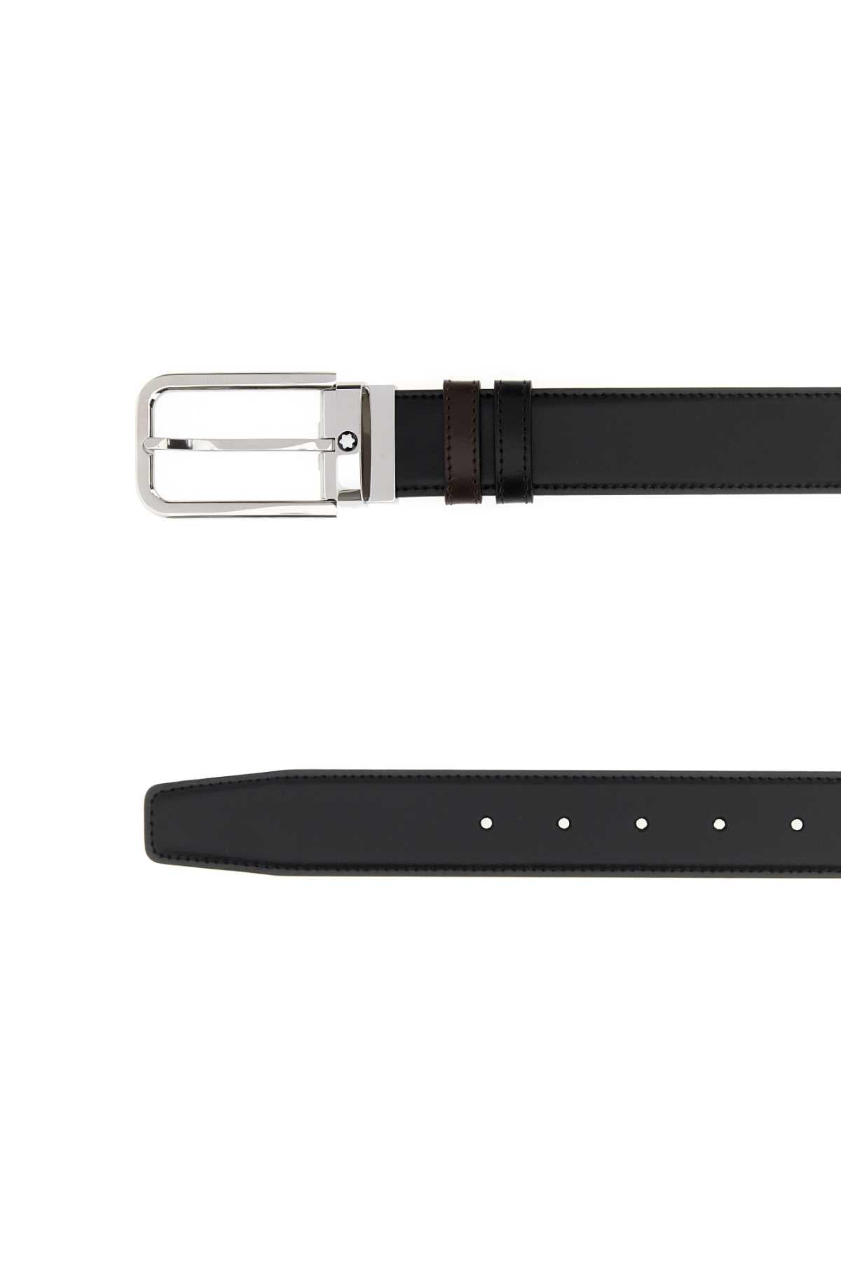Montblanc Men Black Leather Reversible Belt MONTBLANC
