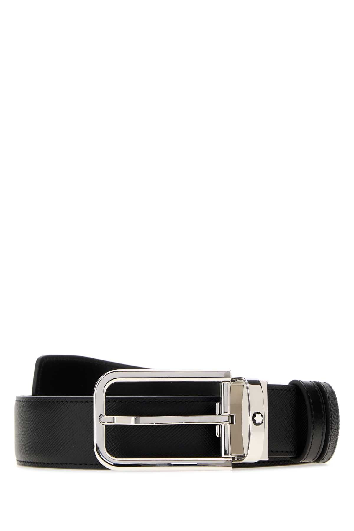 Montblanc Men Black Leather Reversible Belt MONTBLANC