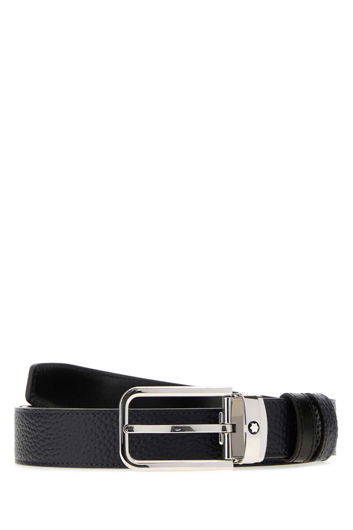 Montblanc Men Midnight Blue Leather Reversible Belt MONTBLANC