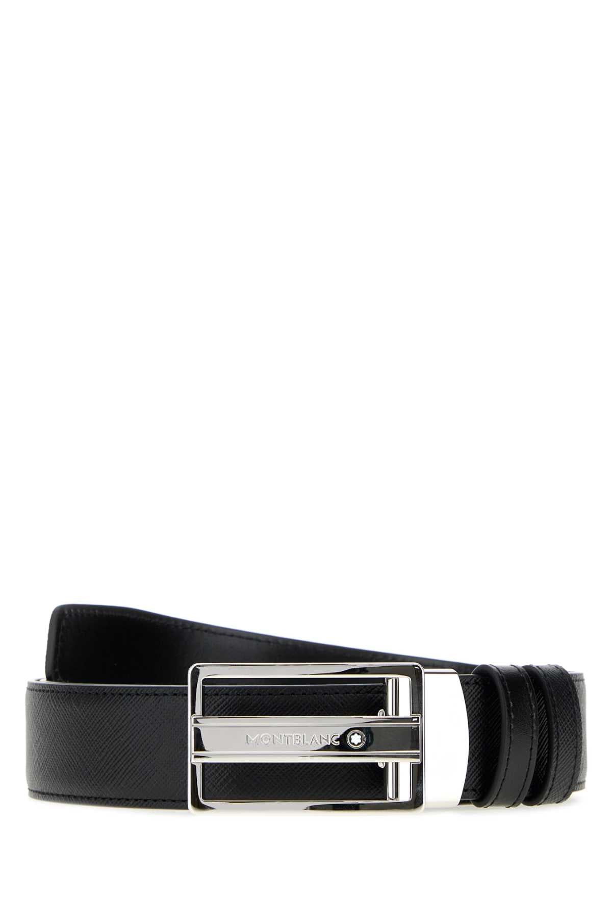 Montblanc Men Black Leather Reversible Belt MONTBLANC