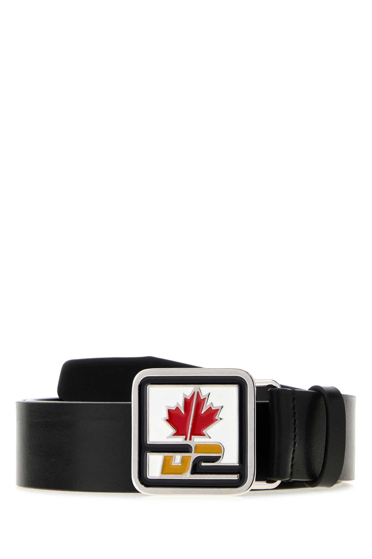Dsquared Men Black Leather D2 Patch Belt DSQUARED2