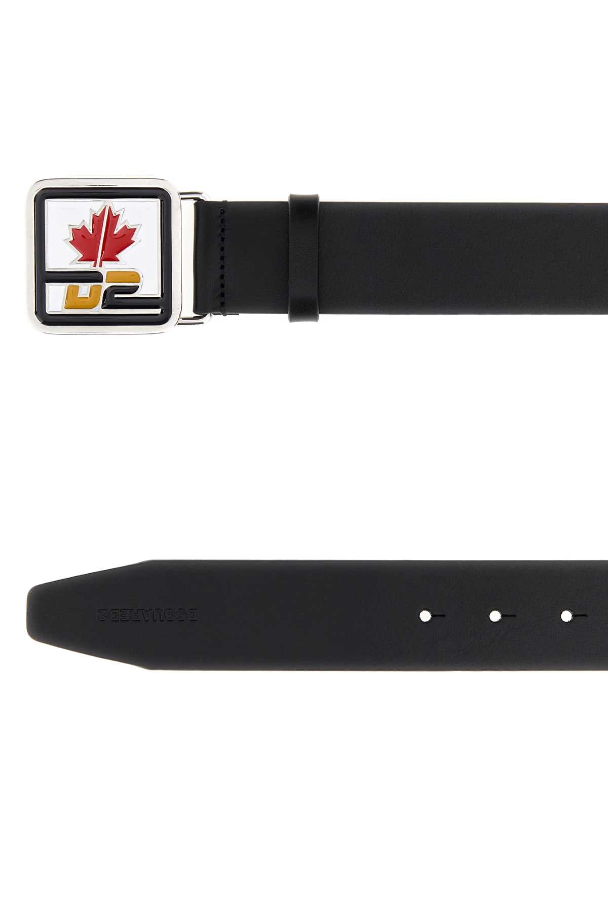 Dsquared Men Black Leather D2 Patch Belt DSQUARED2