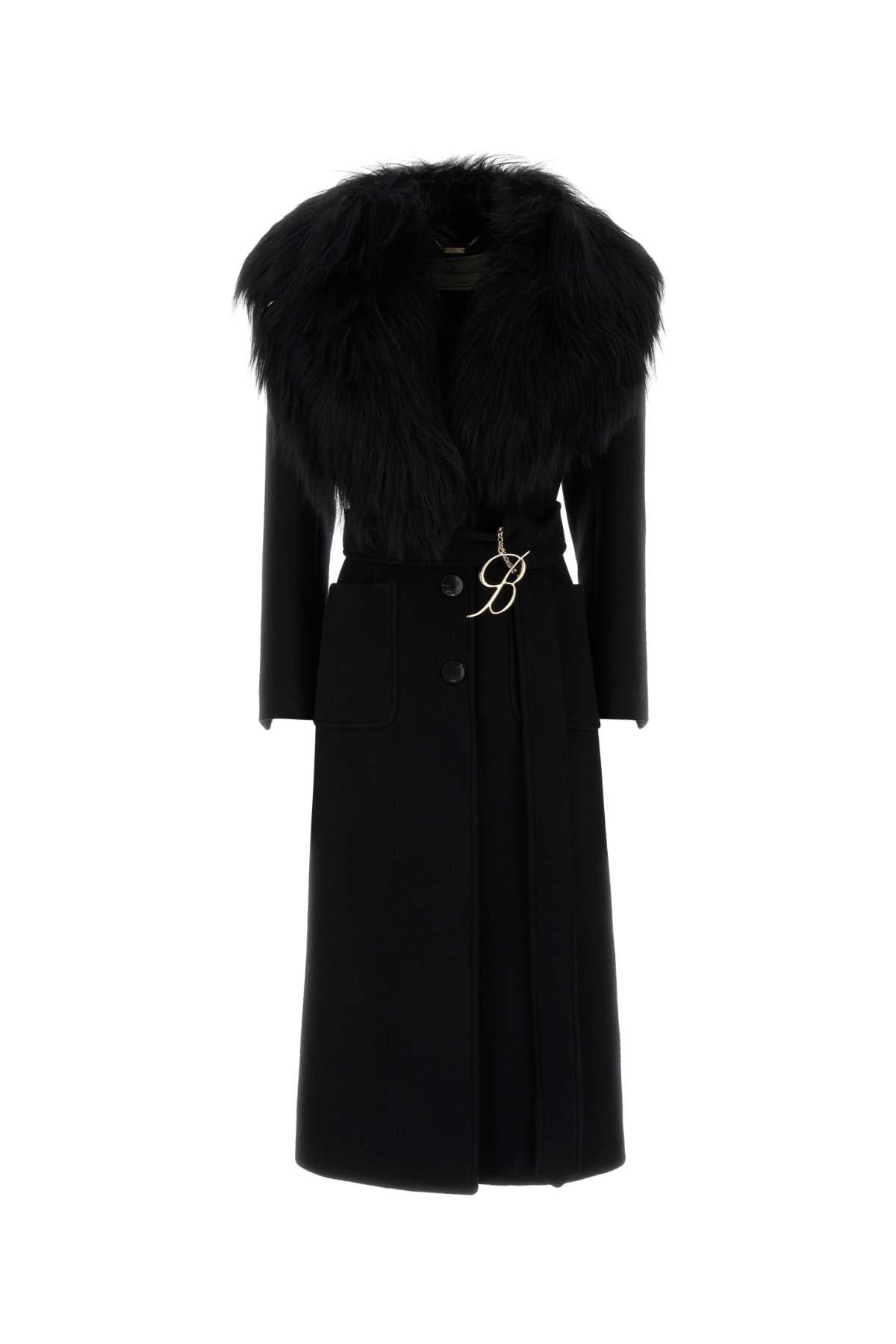 Blumarine Women Black Wool Blend Coat BLUMARINE
