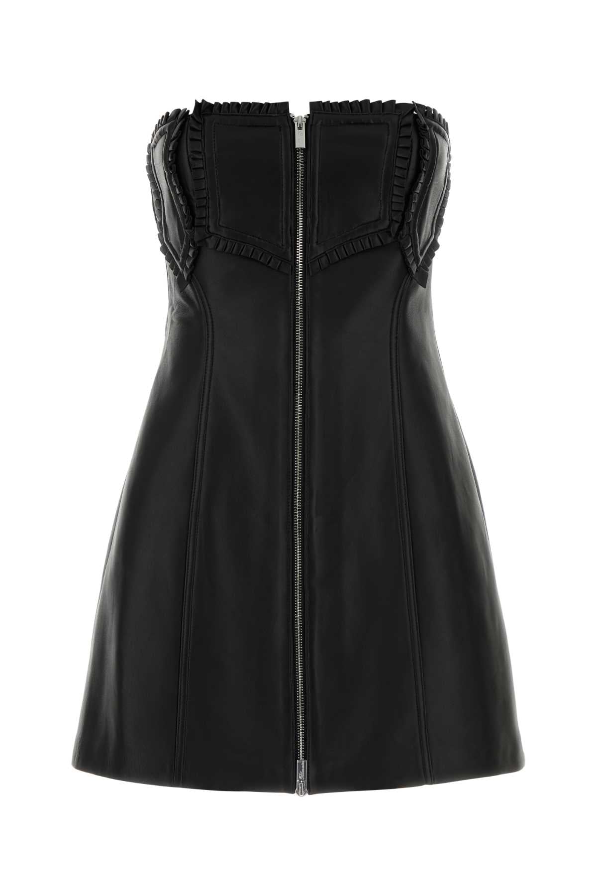 Blumarine Women Black Leather Mini Dress BLUMARINE