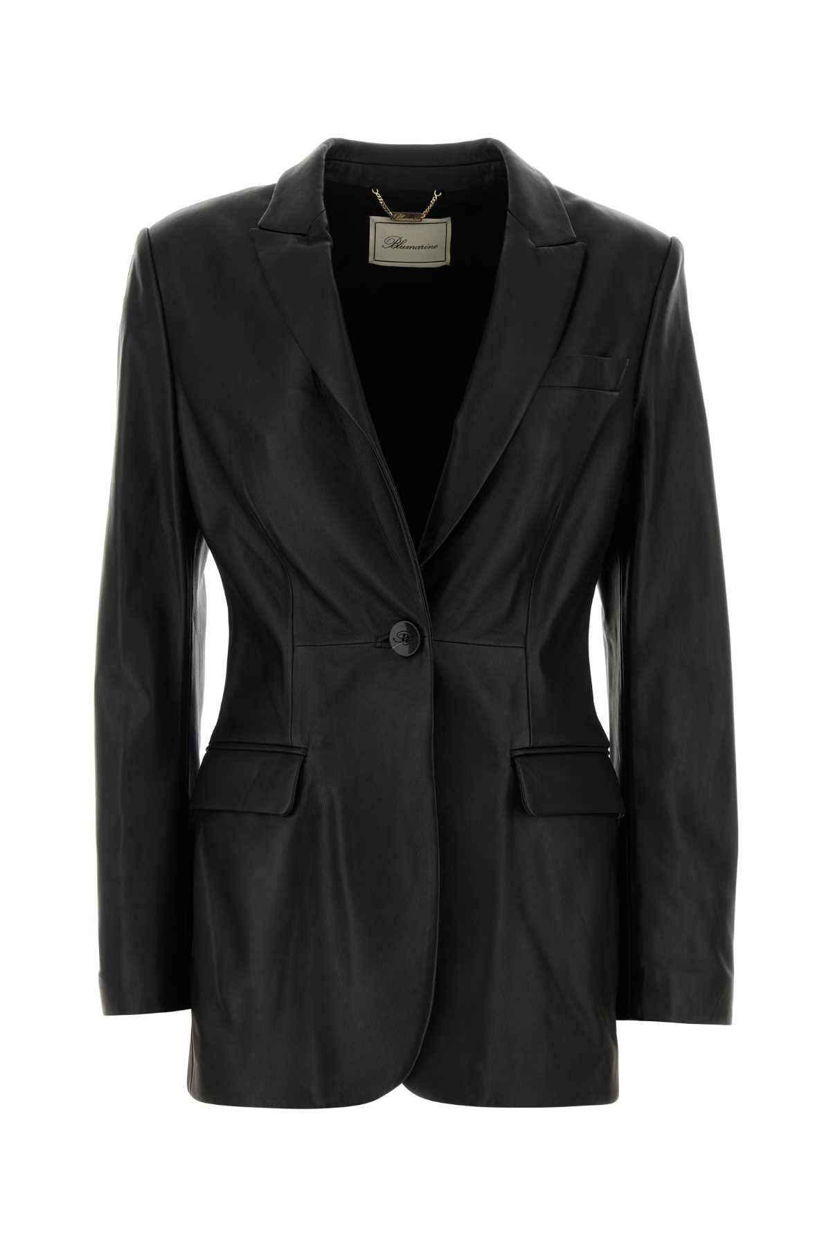 Blumarine Women Black Leather Blazer BLUMARINE