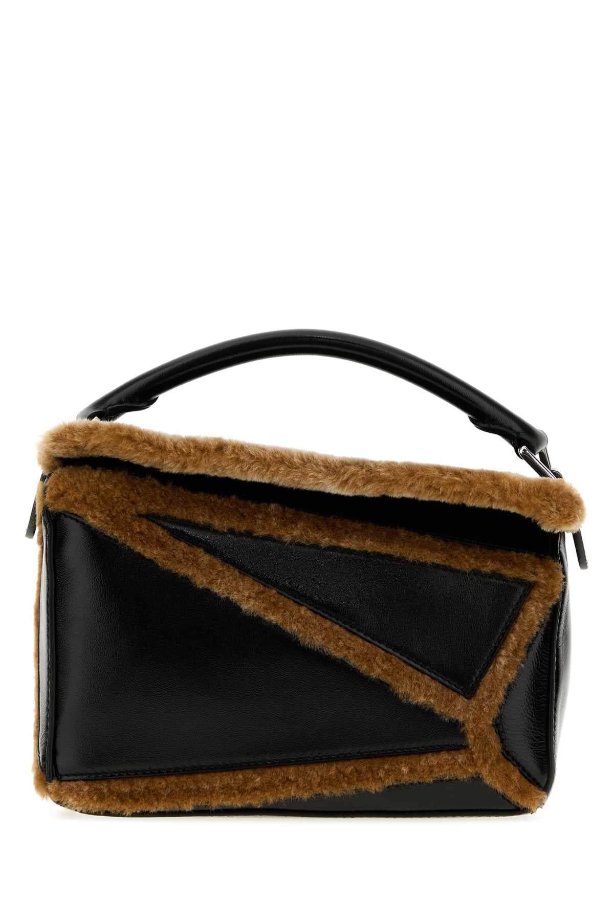 Loewe Women Two-Tone Leather And Shearling Small Puzzle Handbag LOEWE