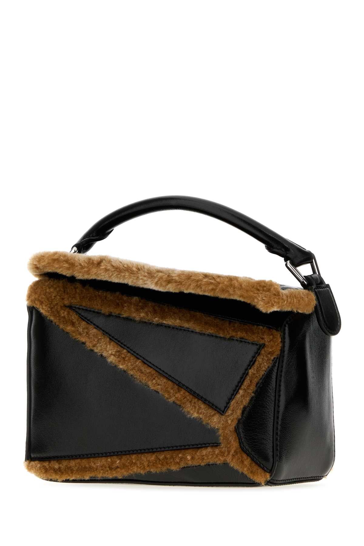 Loewe Women Two-Tone Leather And Shearling Small Puzzle Handbag LOEWE