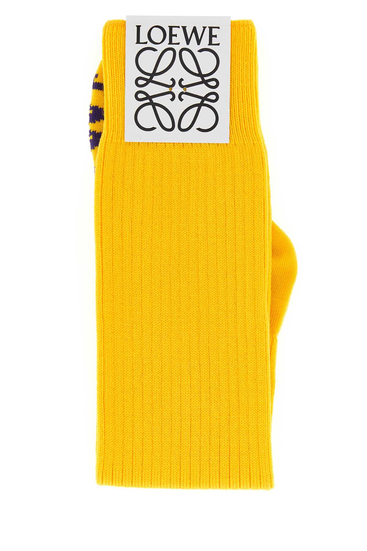 Loewe Women Yellow Stretch Wool Blend Socks LOEWE
