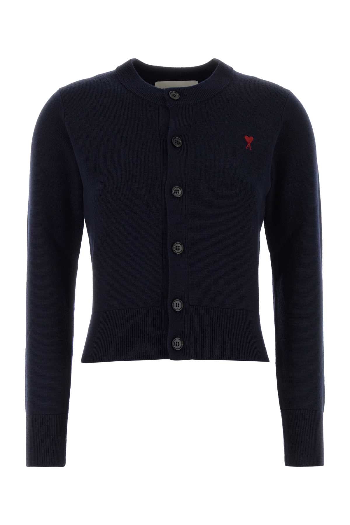 Ami Women Navy Blue Wool Cardigan AMI PARIS