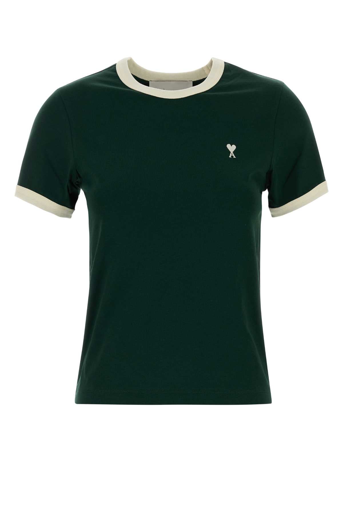 Ami Women Bottle Green Cotton T-Shirt AMI PARIS