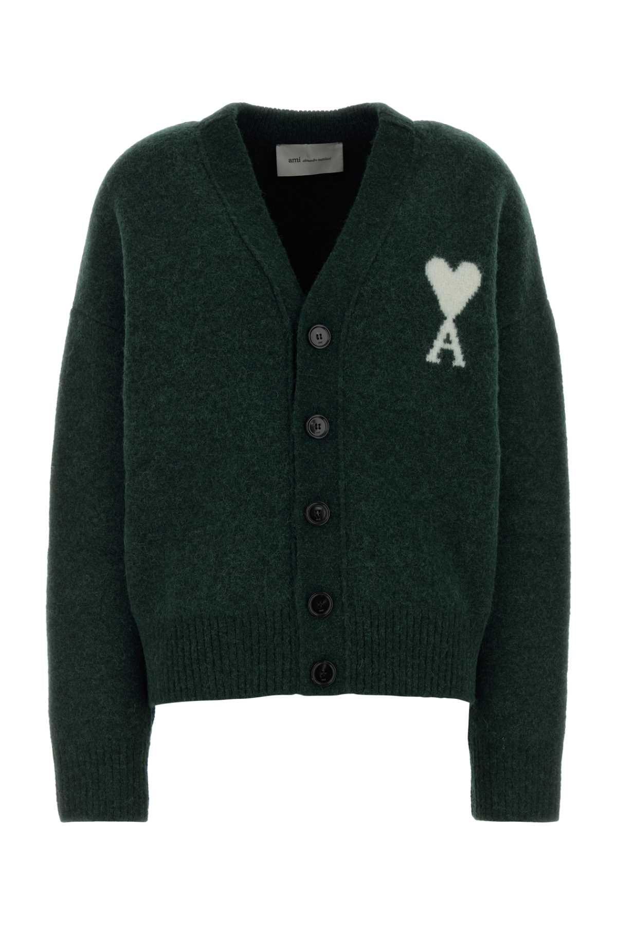 Ami Women Bottle Green Alpaca Blend Cardigan AMI PARIS