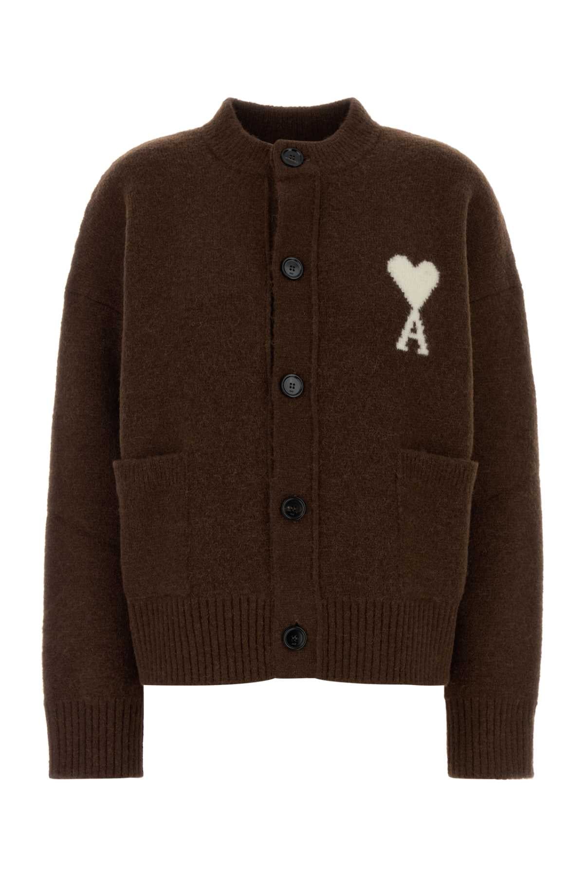 Ami Women Brown Stretch Alpaca Blend Cardigan AMI PARIS