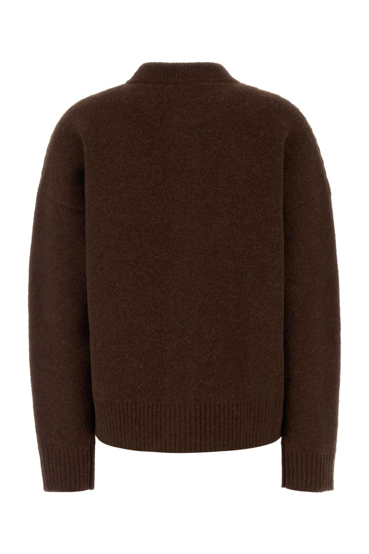 Ami Women Brown Stretch Alpaca Blend Cardigan AMI PARIS