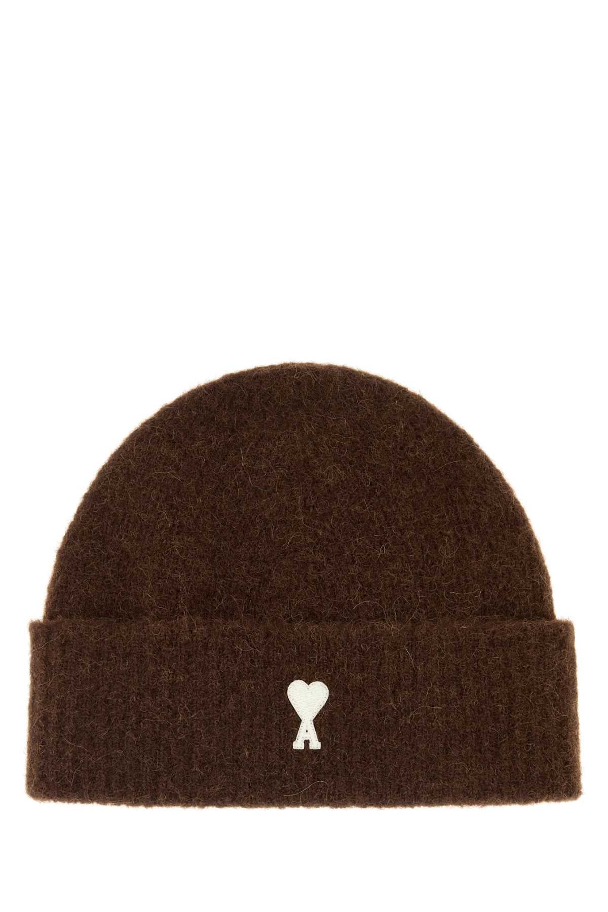 Ami Women Chocolate Stretch Alpaca Blend Beanie AMI PARIS