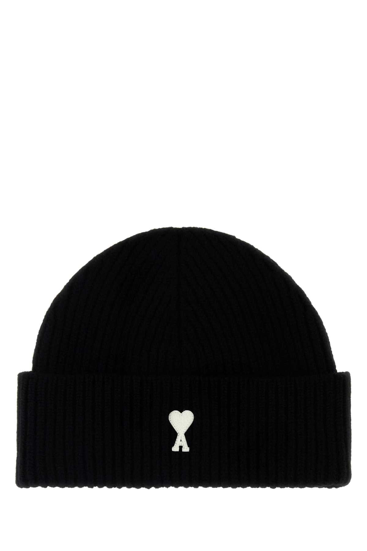 Ami Women Black Wool Beanie Hat AMI PARIS