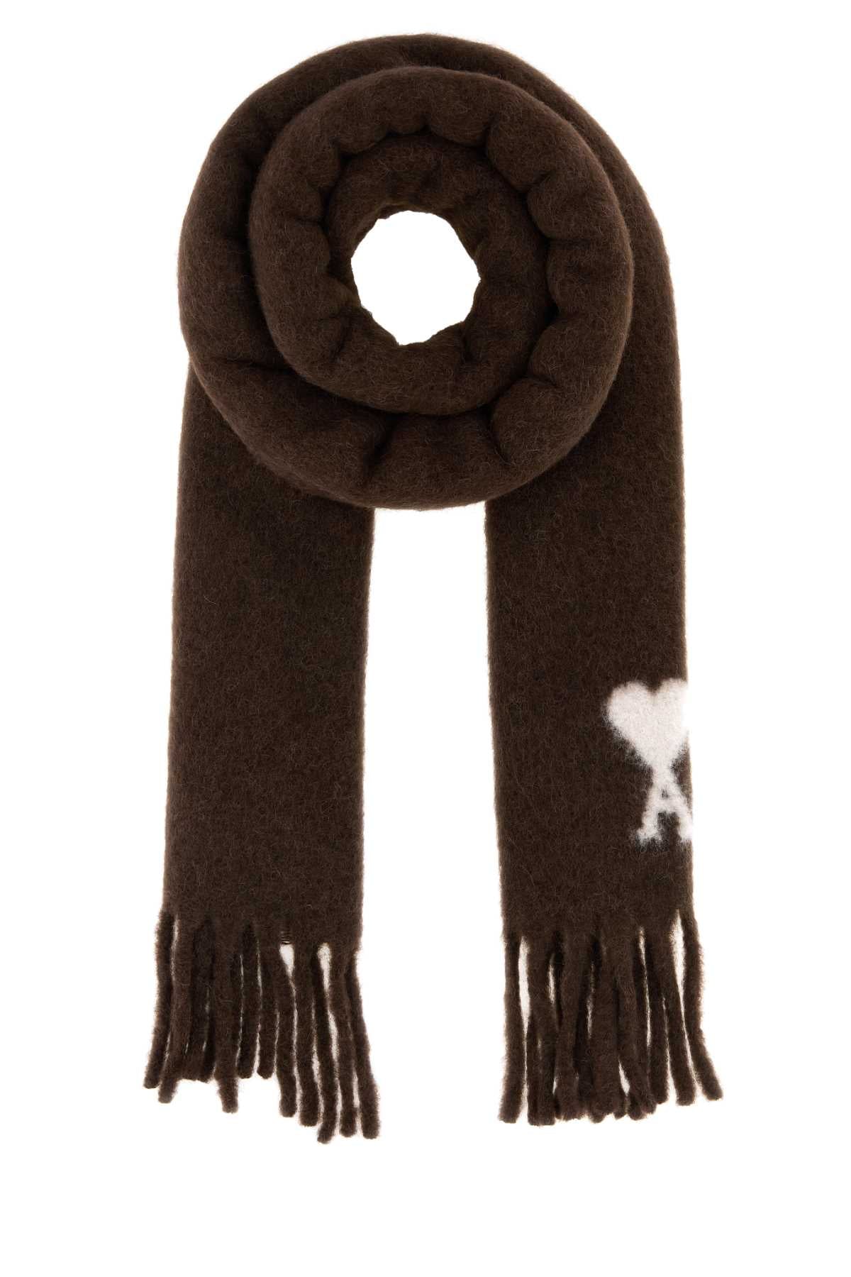 Ami Women Dark Brown Alpaca Blend Scarf AMI PARIS